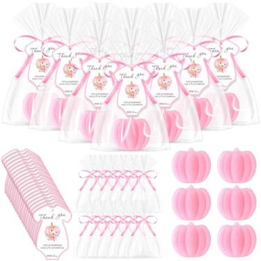 Imagem de Leelosp 48 conjuntos de sabonetes de abóbora para chá de bebê incluídos 48 mini sabonetes de abóbora cartões de agradecimento e sacos de presente com fita para o outono de Ação de Graças, casamento