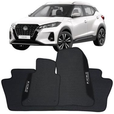 Imagem de Tapete Borracha Kicks 2016 à 2024 Preto Pvc Logo Bordado Jogo 3 Peças 