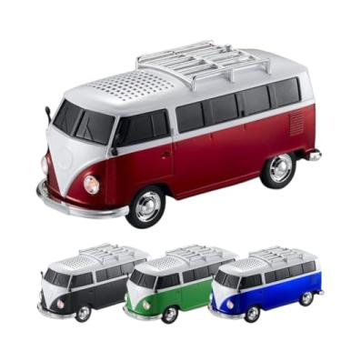 Imagem de Caixa de Som Bluetooth Retrô Kombi, 10W, com Rádio FM, Luzes LED, Entrada USB/SD, 20 cm (Preto)