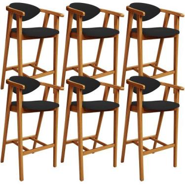 Imagem de Kit 06 Banquetas Alta Para Cozinha Bancada Bar Sala de Jantar Fixa Cec