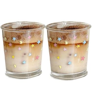 Imagem de yaocoral Conjunto de 2 copos franceses de 350 ml, copo de café, flor, chávena de chá, copos de vidro fofos para chá gelado, suco, café, leite, sobremesa, conjunto de copos empilháveis (colorido)