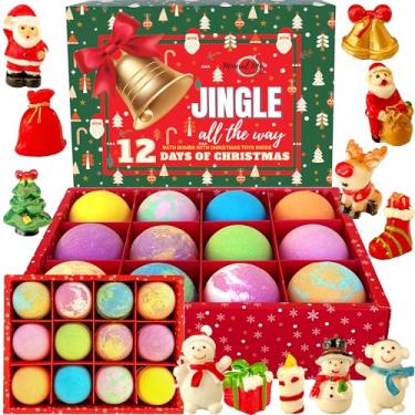 Imagem de Bombas de banho de Natal para crianças com brinquedos surpresa dentro - bombas de banho infantis com calendário do advento - pacote com 12 bombas de banho orgânicas, conjunto de presente para banho de