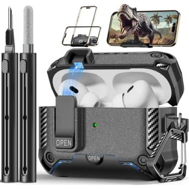 Imagem de Polislime Capa para AirPods Pro 2ª geração com suporte de telefone, design de interruptor automático de proteção contra quedas com kit de limpeza para carregamento de iPod Pro (cabo USB-C/Lightning