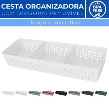 Imagem de Cesto Organizador Trama Rattan c/ Divisória Removível 34x11 - Usual Ut