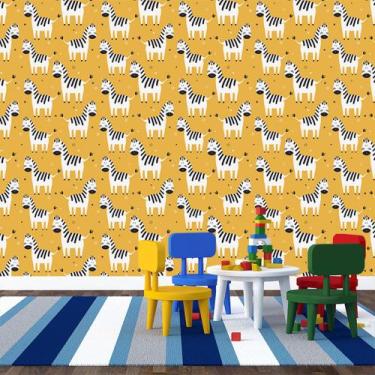 Imagem de Papel de Parede Adesivo - Zebras - Infantil - Mostarda - 183ppi - Allo
