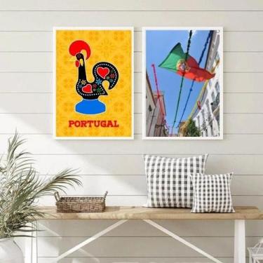 Imagem de Kit 2 Quadros Portugal- Galo Barcelos E Bandeira 33X24Cm - Quadros On-
