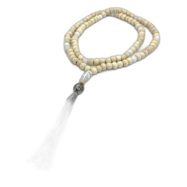 Imagem de Japamala Oxalá 108 Contas 45 Cm Em Madeira 8 Mm Pompom - Lua Mística -