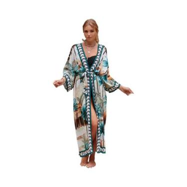 Imagem de Kimono Colorido Para Mulheres, Saída De Praia, Robe Longo Para Piscina