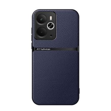 Imagem de Kepuch Capa para Realme 14 5G (Intl) - Litchi Grano Case Placa de Metal Embutida - Azul