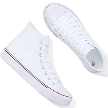 Imagem de yageyan Tênis feminino de lona de cano alto com cadarço para mulheres, casual, clássico, Branco, 40 BR