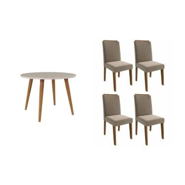 Imagem de Conjunto: Mesa Sala Jantar Dani c/ Tampo Madeirado c/ Vidro 110cm e 4 Cadeiras Clarice Nature/Suede Joli Chocolate - Cimol