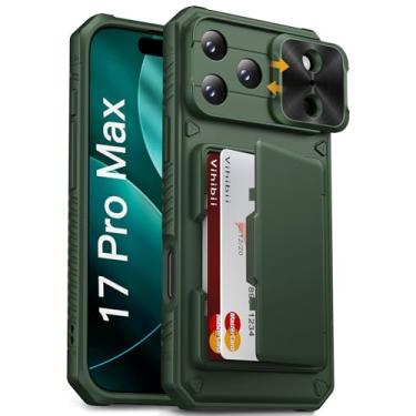 Imagem de Vihibii Capa para iPhone 17 Pro Max com suporte para cartão (4 cartões) [bloqueio RFID] e capa de lente deslizante, proteção contra quedas de nível militar, capa de celular rígida robusta e borda de