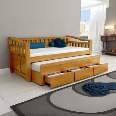 Imagem de Bicama 3 Gavetas Safira Cor Imbuia + 2 Colchões Ortobom D28 - Bedroom 