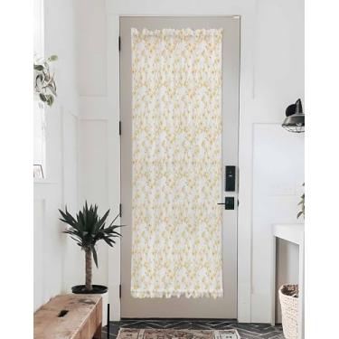 Imagem de Cortina de porta francesa de flor amarela, cortinas de porta transparentes para portas, janelas, bolso de haste, cortinas de luz lateral para portas deslizantes frontais com amarração, botânica