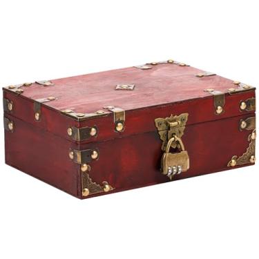 Imagem de Baú de tesouro de madeira vintage, caixa de armazenamento de joias com trava de combinação, caixa de lembranças, organizador de recipientes de armazenamento de joias, caixas decorativas retrô