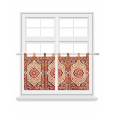 Imagem de Cortinas de cozinha astecas Boho de 61 cm de comprimento, cortinas de camada de filtragem de luz retrô sudoeste casa de fazenda étnica floral cortina de café para cozinha, quarto, banheiro, janela