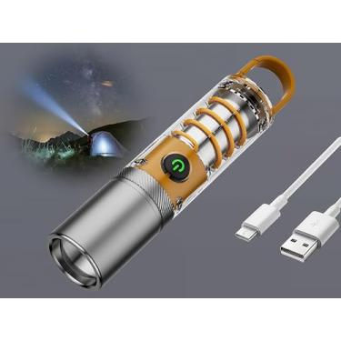 Imagem de HJLLGYD Lanterna tática recarregável multimodo ultra brilhante de 100.000 lúmens e lâmpada de acampamento – 5 modos (alto/médio/baixo/estroboscópico/SOS), carregamento USB – laranja, portátil para uso