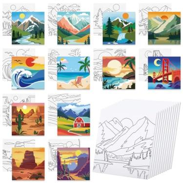 Imagem de Anseal 12 pacotes de tela pré-desenhada para pintar, 10 x 10 cm, pintura em tela pré-impressa, festa para crianças e adultos, quadros de pintura de contorno esticado para iniciantes, estudantes