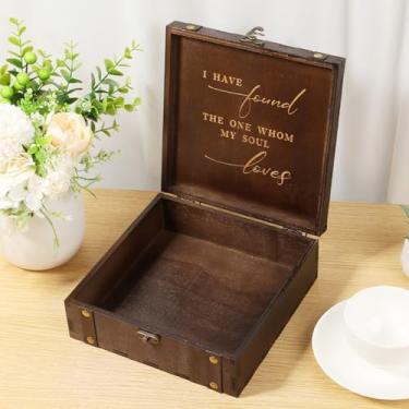 Imagem de Caixa de armazenamento de madeira vintage com fechadura, baú de joias de tesouro decorativo, decoração de casa, armazenamento de joias para armazenar fotos, artesanato, soluções de armazenamento, baú
