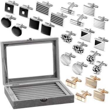 Imagem de Quelay Conjunto de 12 abotoaduras para homens com clipes de caixa, acessórios de terno para homens, camisas de negócios, smoking, presente de casamento (estilo moderno)