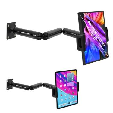 Imagem de Suporte de parede para tablet para iPad, suporte de monitor portátil para máximo de 15,6 polegadas, liga de alumínio com 3 braços, suporte estendido para tablet longo e dobrável, funciona para iPad