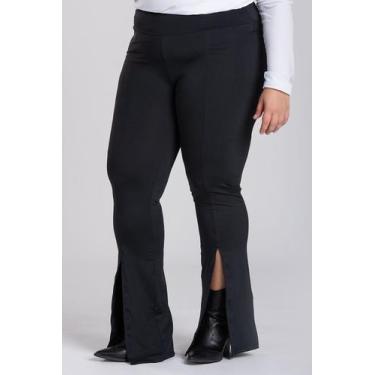 Imagem de Calça Feminina Plus Size Montaria Flare Abertura Frente Cós Alto Largo
