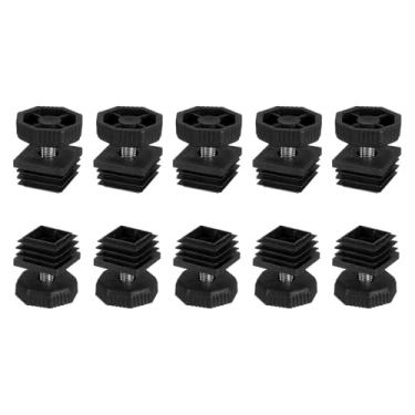 Imagem de DTGN Pés niveladores ajustáveis de 30 x 30 mm (CxL) - 10 conjuntos - Bom para móveis - Kit de inserção quadrada para móveis - Preto