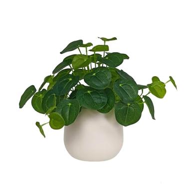 Imagem de 365 Florescendo Decor Planta Faux Pilea – Planta de dinheiro em vaso de luxo em vaso texturizado branco com seixos reais, plástico macio premium, amigo dos animais de estimação, aparência e toque