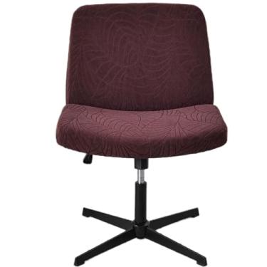 Imagem de Capa de cadeira de escritório cruzada, capa para cadeira sem braços, jacquard com encosto médio, ampla, para computador e penteadeira (café)