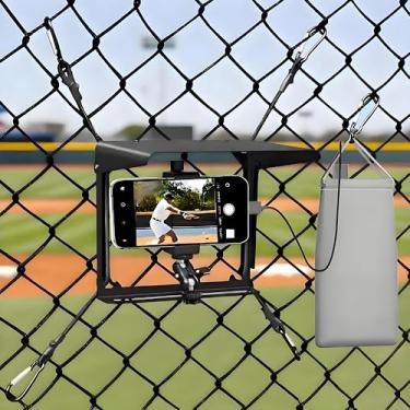 Imagem de JE Make IT Simple Suporte de cerca de celular com sombra para iPhone, Mevo Start, telefones e câmeras de ação, kit de montagem para gamechanger para gravação de beisebol, softbol e jogos de tênis