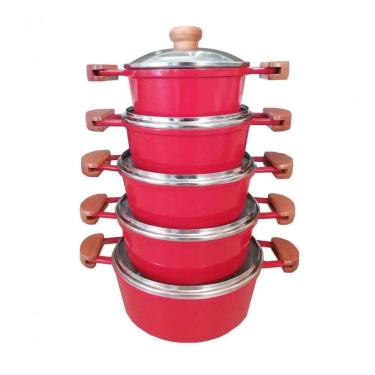 Imagem de Jogo De 5 Panelas Alumínio Batido Fundido Vermelho Extang