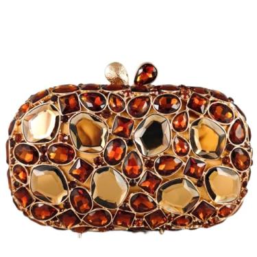 Imagem de Boutique De FGG Bolsa clutch de cristal para mulheres, formal, com pedras preciosas, formatura, festa de casamento, strass, bolsa para noite, mini, Café, Mini