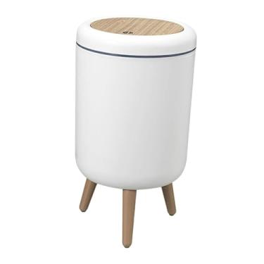 Imagem de Generic Tampa de pressão para lata de lixo, redonda, resistente e moderna, cesto de lixo com tampa de pressão para cozinha, sala de estar e escritório, Grão de Madeira para Piso