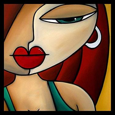 Imagem de buyartforless IF FS014X 1,25 Black Plexi Framed Intensity by Fidostō 30,5 x 30,5 cm Decoração de parede abstrata feminina hipstir Pop Art Retrato contemporâneo cores brilhantes, consulta, bege