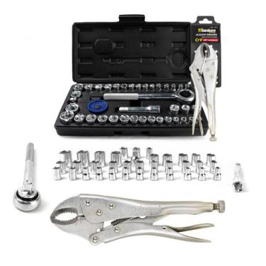 Imagem de Jogo Soquete 40 PÇS + Alicate de Pressão 10 Pol - Titanium Platina