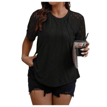 Imagem de Camiseta feminina SOLY HUX plus size de renda contrastante 4GG preta