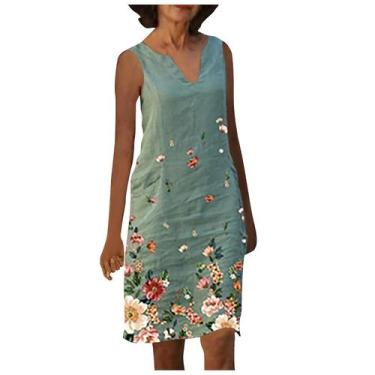 Imagem de Moda Feminina Linho Casual Plus Size com decote em V Floral Estampa Ve