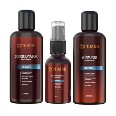Imagem de Kit Shampoo Condicionador Óleo Hidratante Masculino Cabelo Barba Refrescante Cheiroso Macio Condado (Oceano (Refrescante))