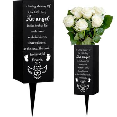 Imagem de WEBEEDY Vasos de cemitério para cemitério com padrão de anjo de túmulo, suporte de flores com espiga, vasos memoriais, presente de simpatia, decorações de túmulos para perda de família, quintal