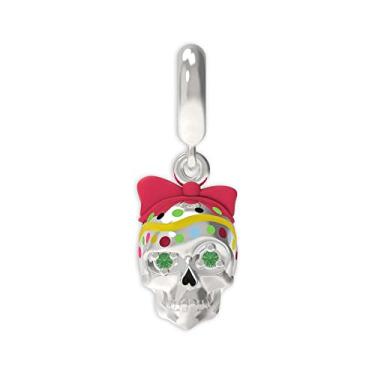 Imagem de Berloque de Prata 925 La Catrina Caveira Rosa Link com Resina e Zircônias