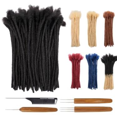Imagem de FAMILOCS Extensões de cabelo humano Dreadlock 8 polegadas 0,6 cm de largura 30 fios extensões de loc permanentes feitas à mão para mulheres/homens podem ser tingidos e descoloridos, com gancho e pente de crochê