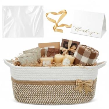 Imagem de Colingmill Cesta de presente com enchimento de papel, saco, fita, cartão, 35,5 x 25,4 x 15,2 cm, cesta de tecido vazia, caixa de presente DIY para mulheres, homens, aniversário, ação de graças, Natal