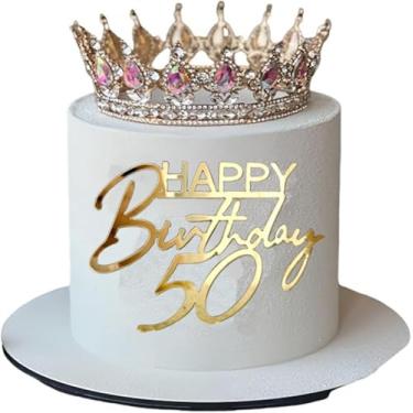 Imagem de LZGXZF 1 peça de topo de bolo acrílico feliz 50º aniversário festa de 50 anos topo de bolo espelho dourado 50 anos decoração de bolo homens e mulheres lembrancinhas de festa de aniversário suprimentos