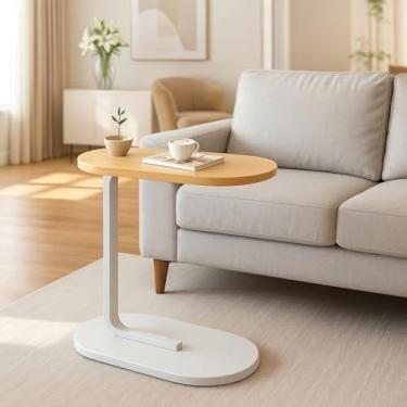 Imagem de Mesa lateral de canto em estilo industrial, ideal para colocar laptops e outros objetos, também funciona com sofás-cama, multifuncional - economiza espaço (Branca)