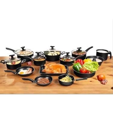 Imagem de Conjunto de Panelas 13 Peças Antiaderente – Alumínio com Tampa de Vidro e Cabos Antitérmicos (13 Preto)