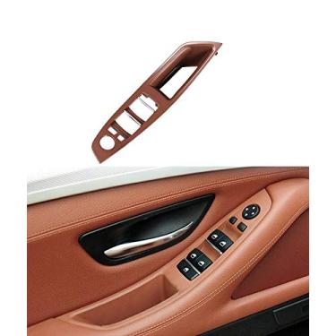 Imagem de Maçaneta da porta do lado do motorista para BMW Série 5 F10 F11, painel de apoio de braço do interruptor da janela, caixa de armazenamento da moldura do botão do assento do motorista para BMW 520 523 525 528 530 535 2010-2016 (vermelho-marrom)