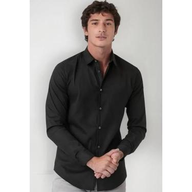 Imagem de Camisa Social Masculina Manga Longa Preto Jordhan, Preto, M