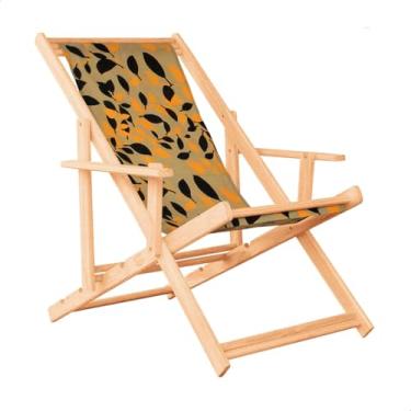 Imagem de Espreguiçadeira Reclinável Com Braço em Madeira Maciça Natural – Para Jardim, Varanda e Área Externa, Tecido Removível (Amarelo Floral)