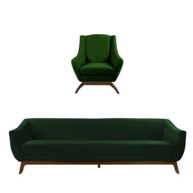Imagem de Conjunto Milano Sofá 3 lugares E Poltrona Em Veludo Verde - Larbelle