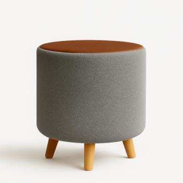 Imagem de Puff Banquetas Redondo Banco Pufe Assento Macio em Courino Tecido Boucle Decorativo para Sala Escritório Apartamento Quarto Infantil Manu com Pés em Madeira (Cinza/Marrom)